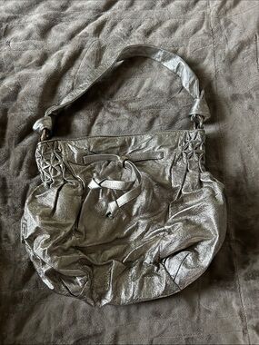 Metallic Brushed Gold Leather Women's Shoulder Bag - Elegant Hobo Style